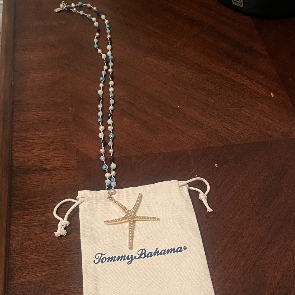 Tommy Bahama Blue and White Beaded Necklace with Starfish Charm